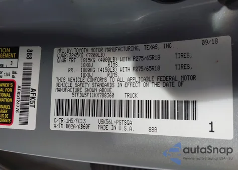 2019 Toyota Tundra Sr5 5.7L V8 from USA, damaged, VIN 5TFDW5F11KX788360